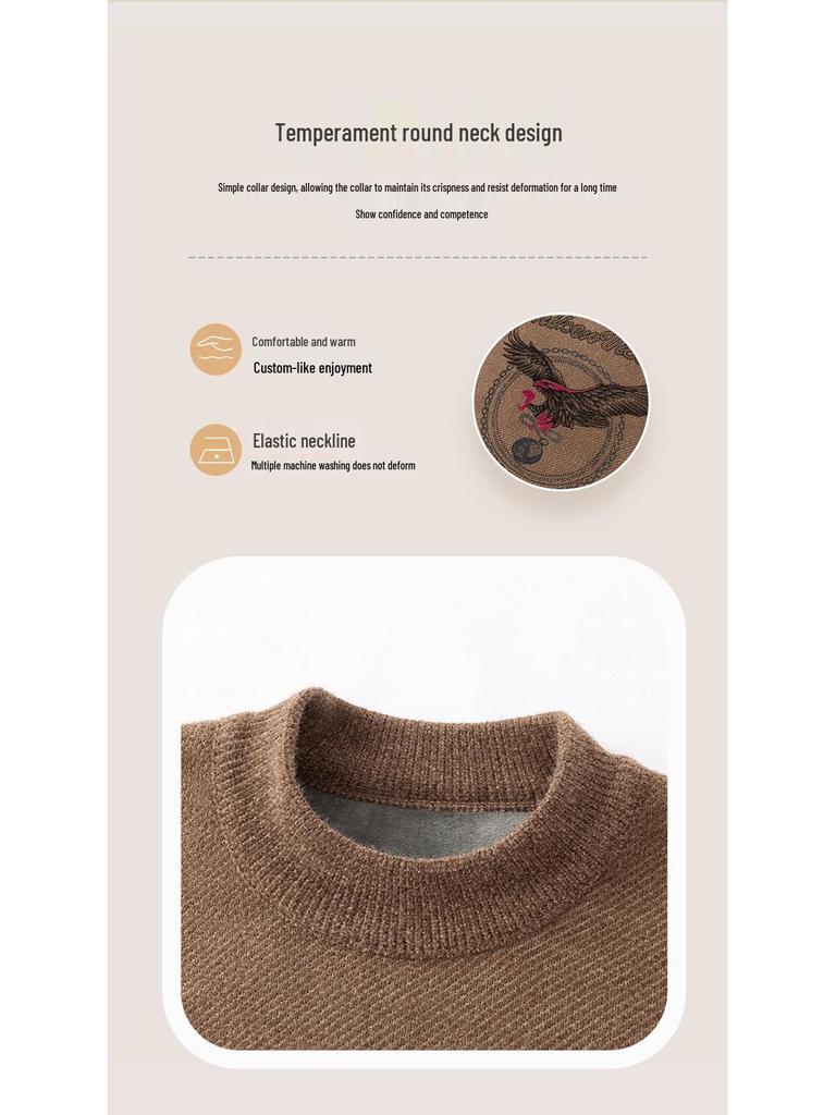Men's Cross-border Casual Printed Long Sleeve Sweater - Warm, Simple, Versatile, Round Neck.