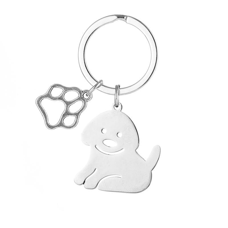 Gold Silver Black White Splicing Cat Stainless Steel Keychain Cute Cartoon Design Fashion Couple Pendant Practical Backpack Decoration
