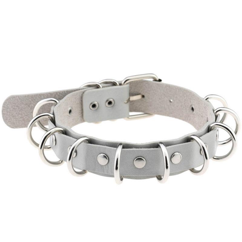 PU kožený gotický náhrdelník obojok Sexy špica okrúhly prsteň Kľúčna kosť Punk Rock Retiazka Choker Opasok Nastaviteľný golier Choker Cosplayer Halloween doplnok