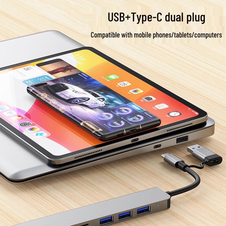 2-in-1 7-Port USB Docking Station: Multifunctional Type-C Hub for Computers & Phones