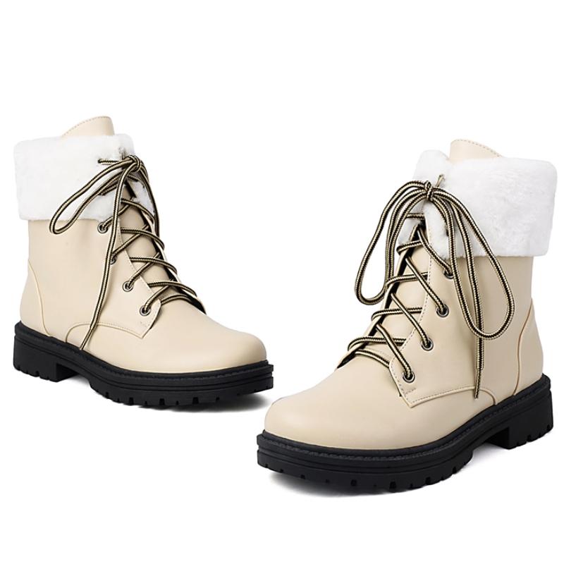 Ankle Snow Boots for Women Winter Shoes 2024 Black White Motorcycle Boot Low Heels Footwear Shoes Ladies Waterproof Large Size