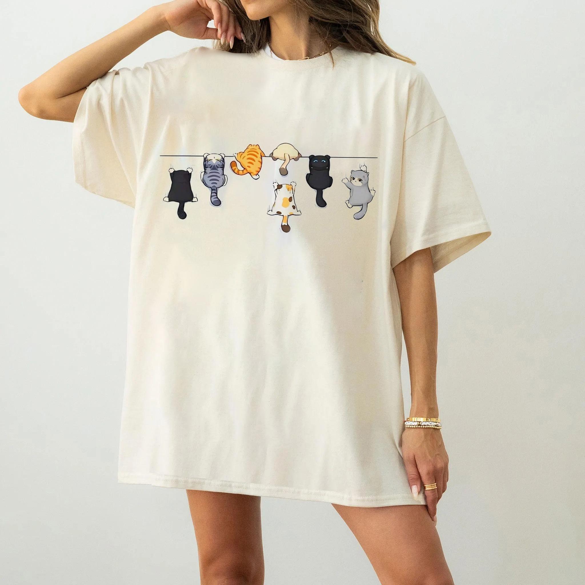 

Novelty Cute Cat T Shirts Meme Tee Women Unisex Cotton Summer Harajuku Oversized Funny Short Sleeve Cats Lovers Gifts Loose Casual S