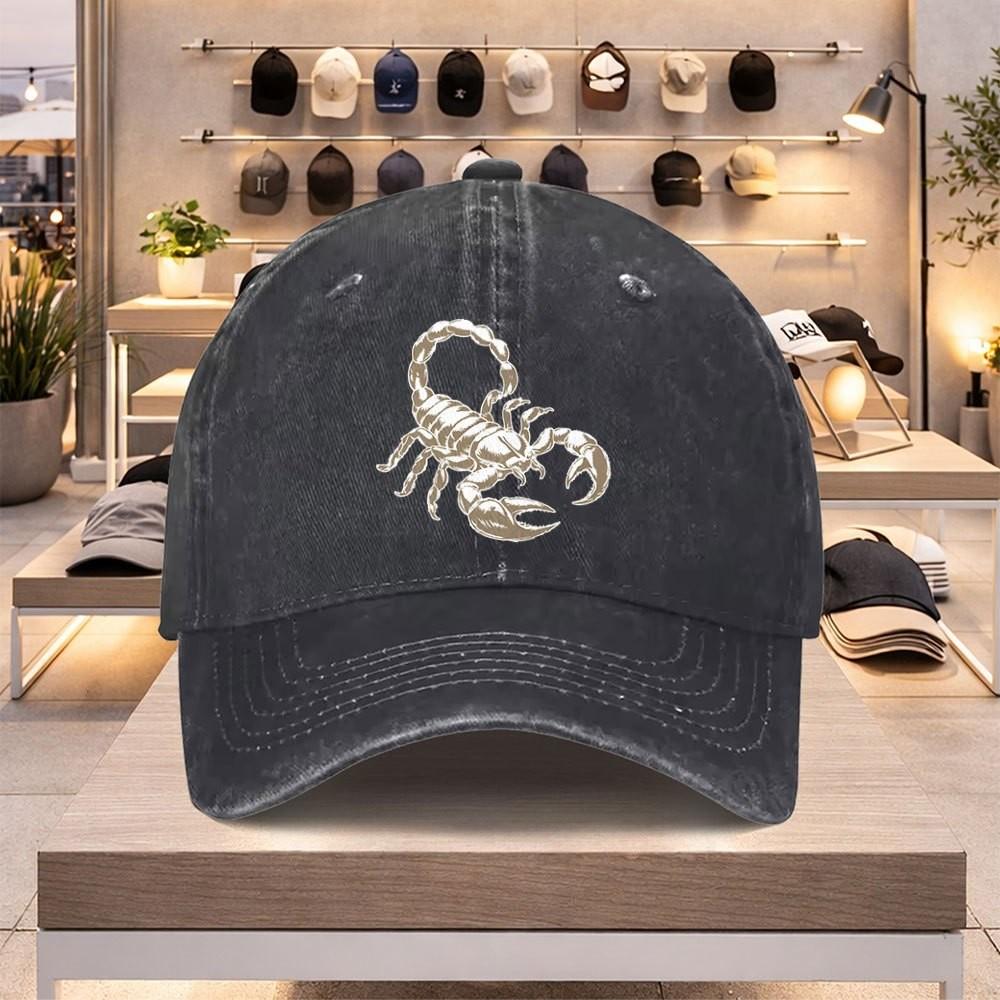 Scorpion Print Baseball Cap Cotton Adjustable Casual Unisex Distressed Hat Gift