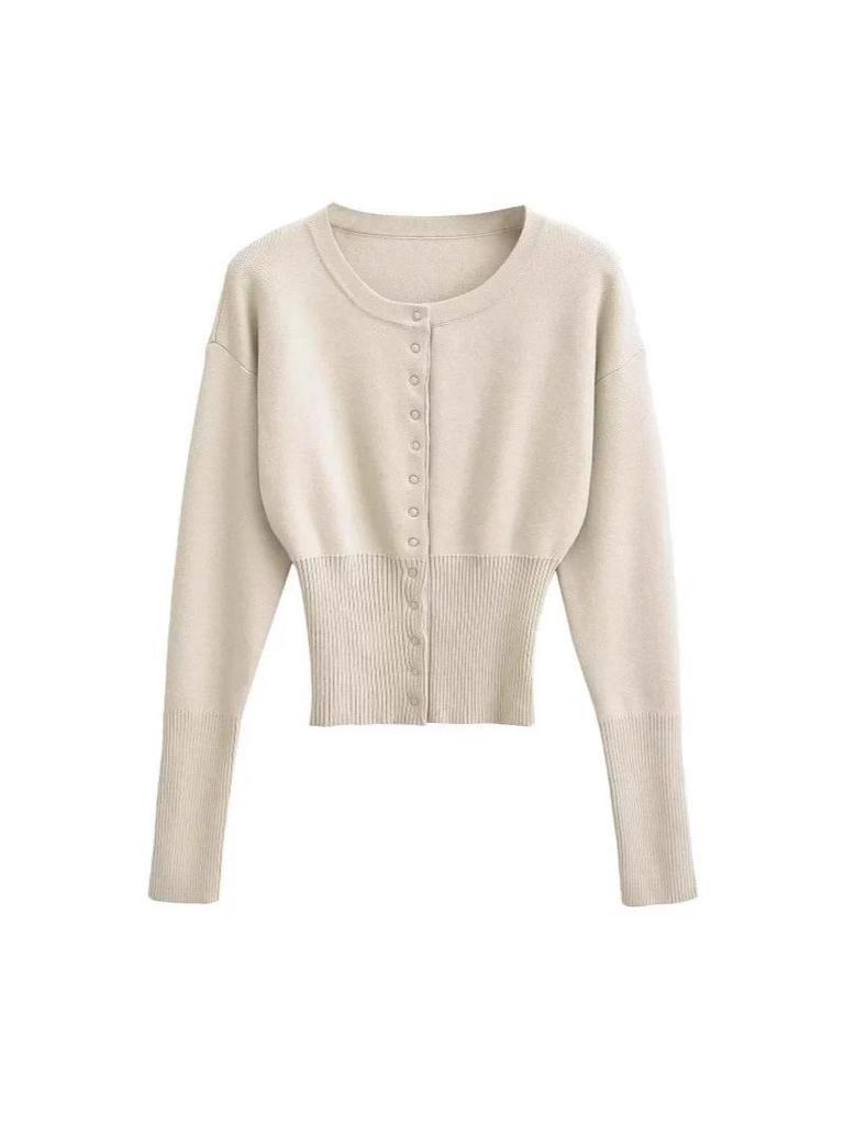 Autumn/Winter Slimming Round Neck Single-Breasted Cardigan Sweater