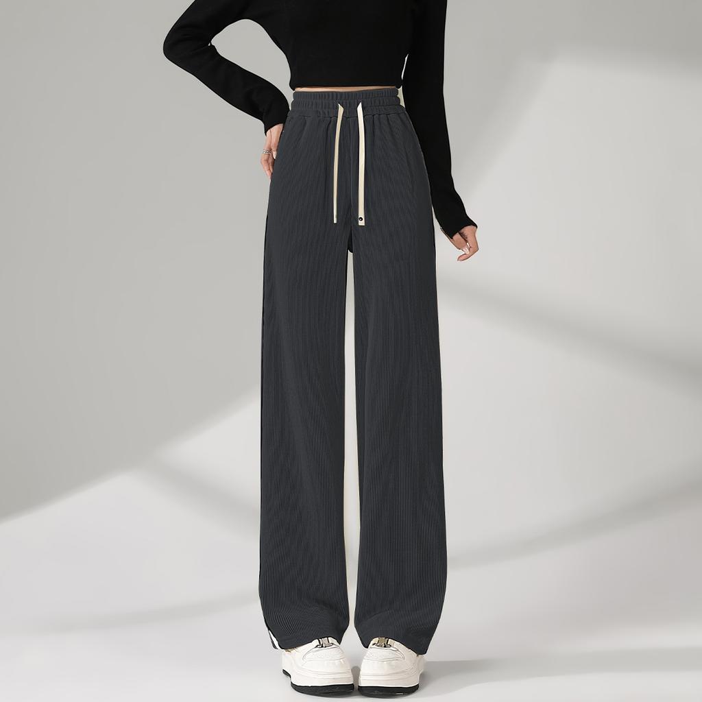 Spring and Autumn Fashion Straight Leg Casual Pants Drawstring Waist Pants High Waist Wide Leg Loose Pants