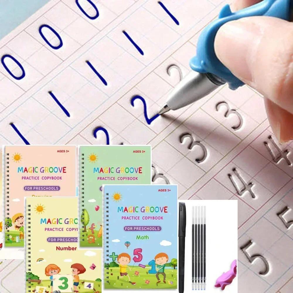 Wiederverwendbares Übungsheft Magische Kopierhefte für Kinder Handschrift-Arbeitshefte für Kindergärten Rillen-Schablonen-Design-Hilfe