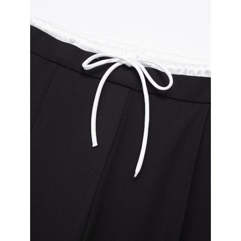 Kaslead Casual Easiest for Match Double Layer Waist Wide Leg Pants