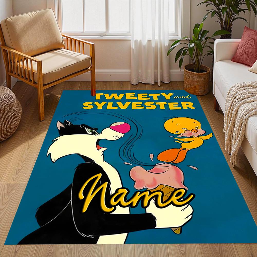Looney Bold Bugs Bunny Artwork Customizable Name Floor Rug Office Rug Design for Bedrooms Living Rooms Playrooms Game Room Anti-slip Rug Anime Office