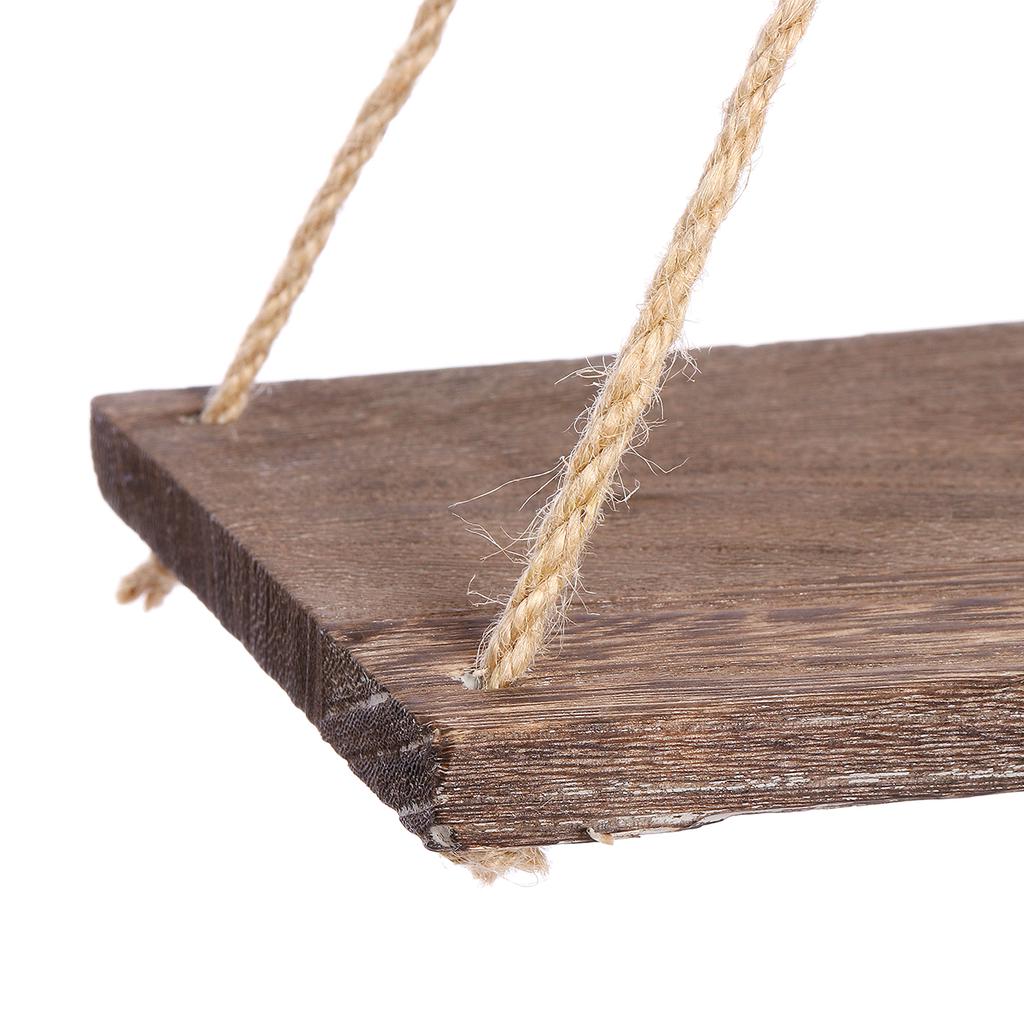 1Pc Solid Wood Rope Hanging Wall Shelf Vintage Floating Storage Rack