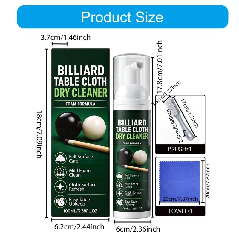 Cloth Cleaner Set for Billiard Table Cleaning, Pool Table Care with Brush and Towel for Regular Home Table Cleaning Use for Personal Cloth Care