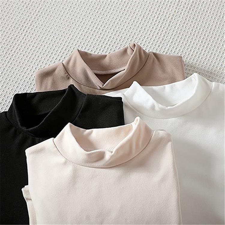 Warm Half High Collar Thick Paragraph Bottoming Shirt Women's Autumn Winter Women's High Elastic Inner Lap Long Sleeve T-shirt Female