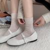 Striped High-end Solid Color Women's Socks, Mid-calf Socks, Simple and Basic Style, Versatile, High Slit, Anti-slip and Non-dropping Heels, Pile Socks
