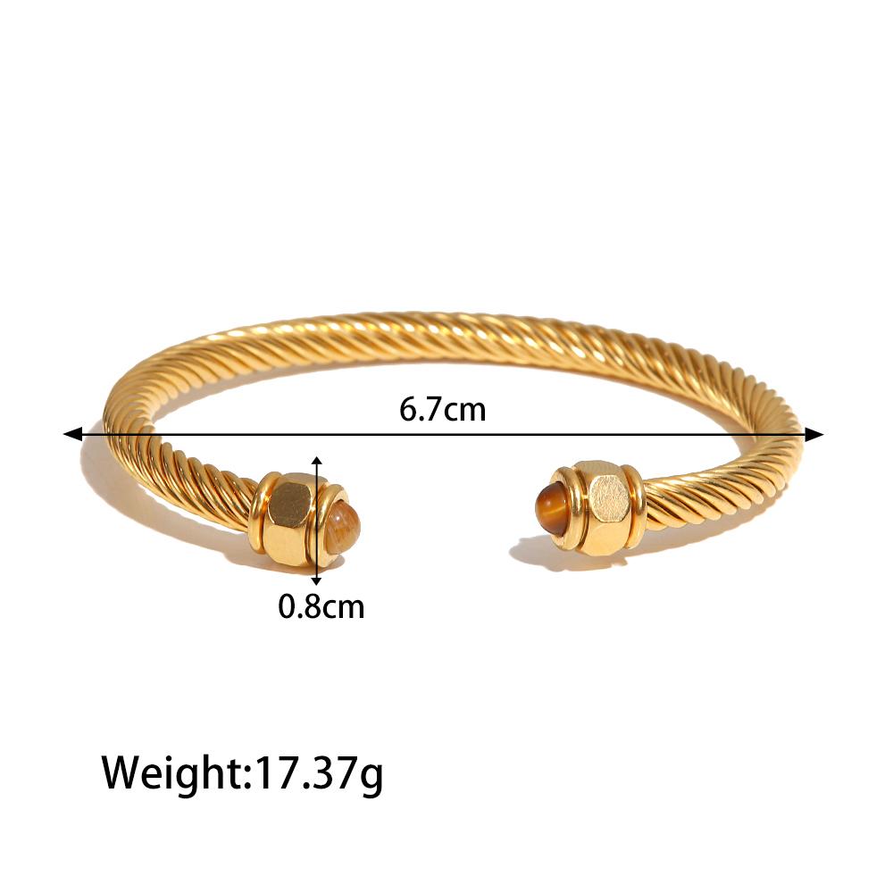 Yori Natural Stone Blue Turquoise Stainless Steel Ribbed Bracelet 18K Gold Plated Gift 2025 Gold PVD Plated Jewelry