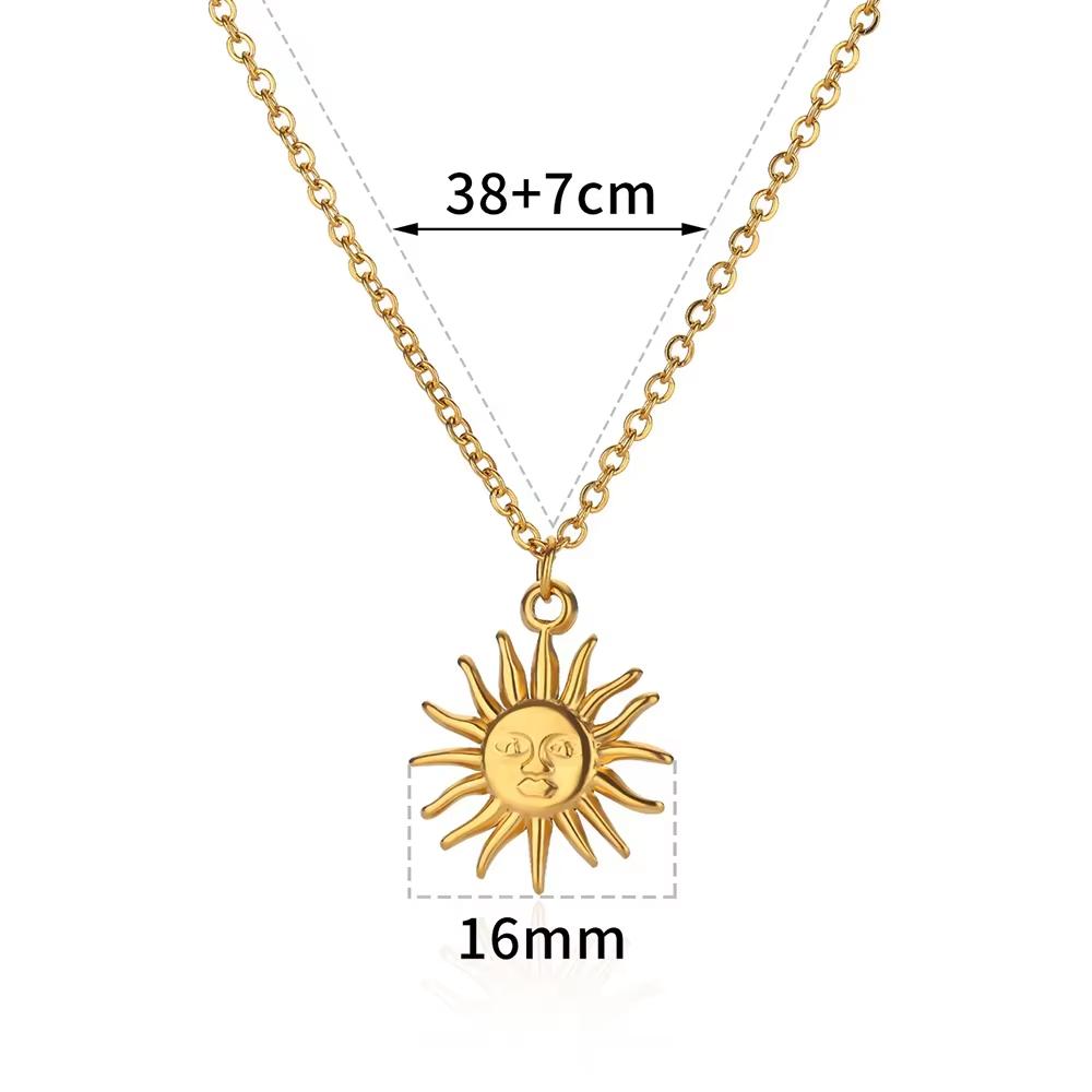 2025 Sun Moon Coin Pendant Necklace For Women Cute Fashion Gold Color Stainless Steel Round Necklace Sweet Jewelry Her Gifts