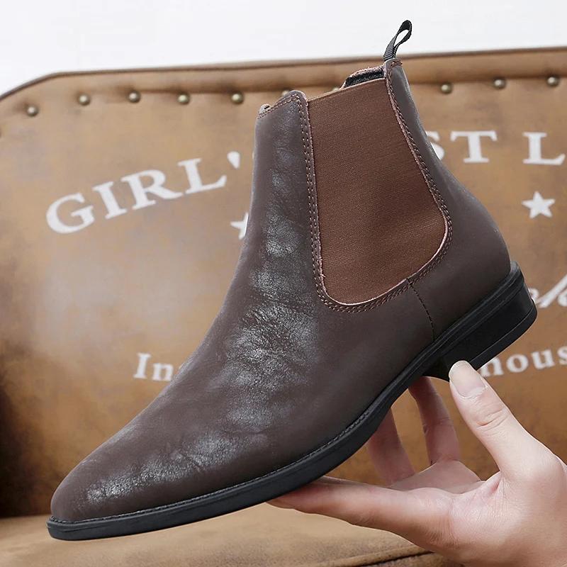 

Плюшевые мужские ботинки «Челси» из искусственной замши на низком каблуке в британском стиле с высоким кроем, деловые повседневные ботинки, дышащие мужские ботинки, большие размеры 37-48 48 коричневый