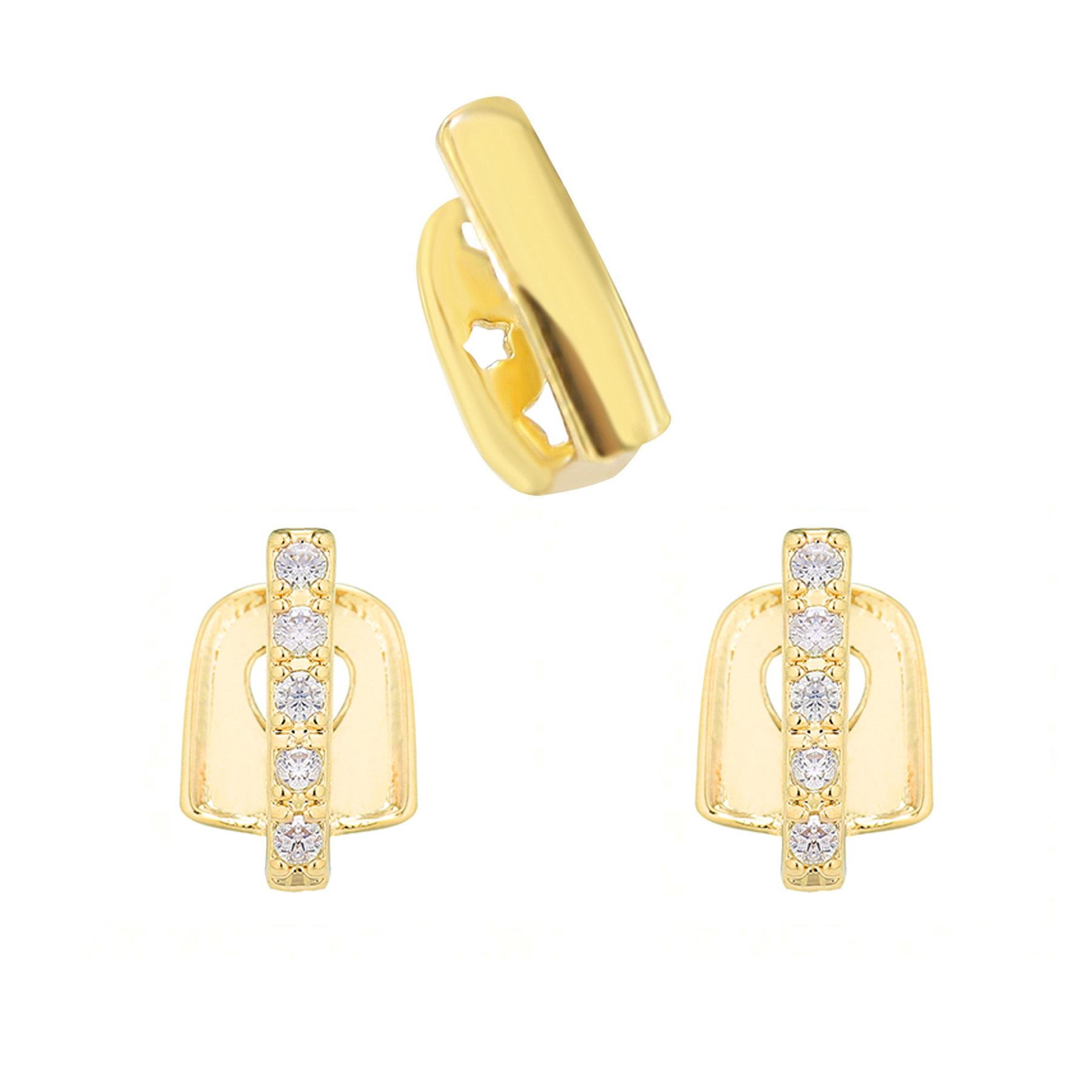 Hip Hop Teeth Grillz 18K Gold Plated Copper Full CZ Stone Paved Punk Halloween Funny Personality Dental Jewelry For Hip Hop Fans
