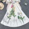 2026 New Summer Women Floral Print Short Sleeve Midi Long Elegant Gorgeous Bridesmaid Cocktail Party Dress with Round Neck