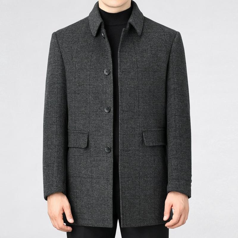 Autumn and winter men's double-sided cashmere coat high-end business casual mid-length lapel down warm woolen coat