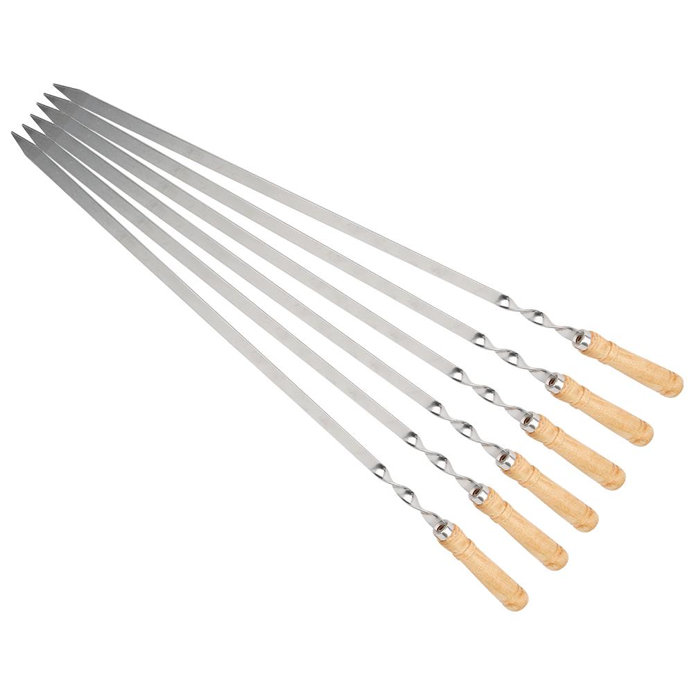 6Pcs Stainless Steel BBQ Sticks Grill Skewers BBQ Flat Skewers Grilling Tools for Kitchen