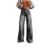Dames Jeans met Hoge Taille en Wijde Pijpen Losse Pasvorm Denim Broeken Retro Gewassen Commuter Casual Lange Broeken
