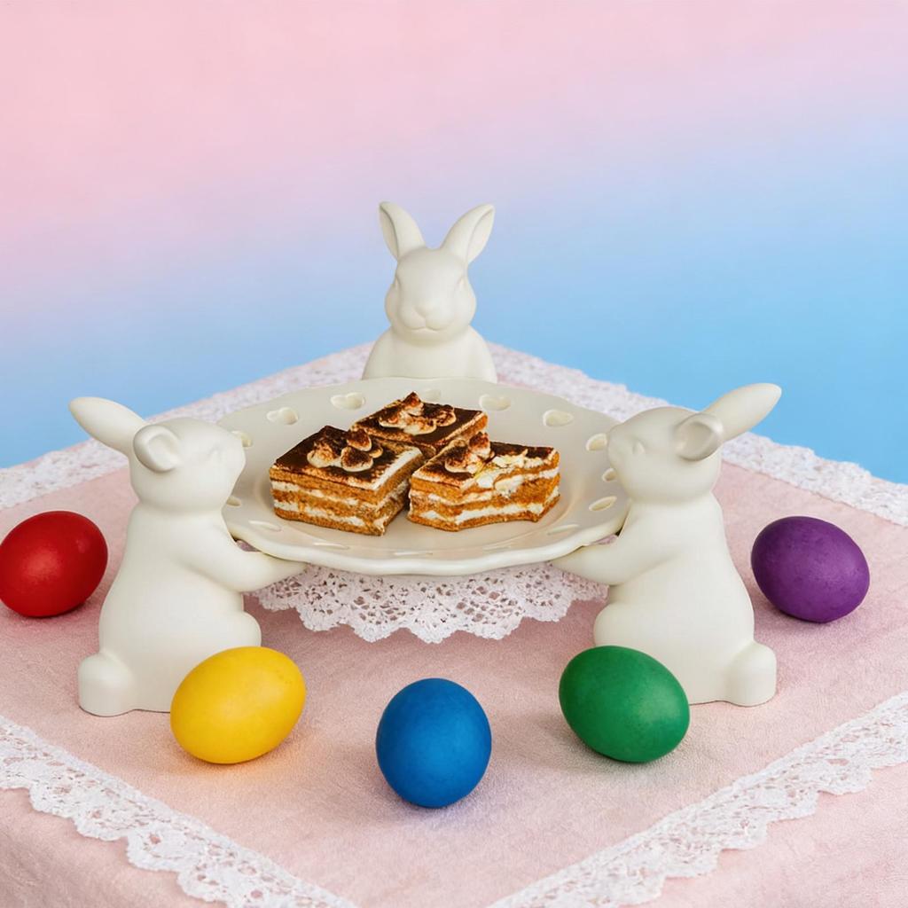 3D Cute Candy Plates Easter Bunny Mold Silicone Rabbit Tray mold for Thanksgiving Holidays Party Offices Home Room Desk Desktop