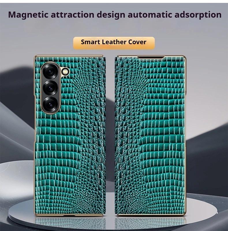 Deluxe Leather Flip Case for Samsung Z Fold 7 Alligator Pattern Full Pack with Magnetic Slim Leather Case for Samsung Z Fold 6 5