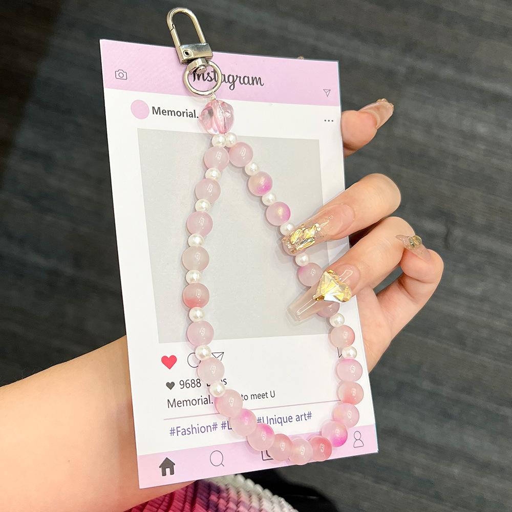 Gentle wind light color versatile bead chain cute gradual change pink beaded chain bag keychain hanging chain