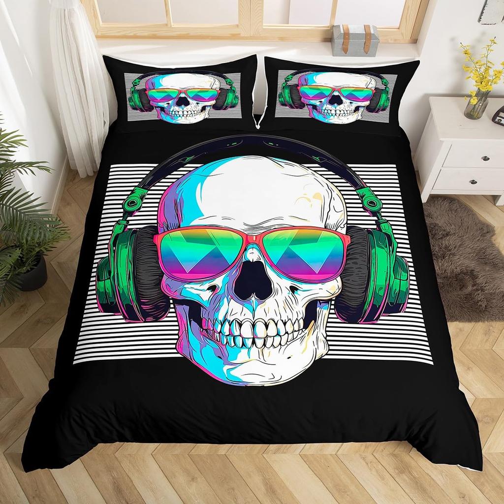 Headphones Duvet Cover Set for Kids Teens Queen Lightweight Down Quilt Covers Bedroom Decor 2 Pillowcases 1 Duvet Cover No Quilt