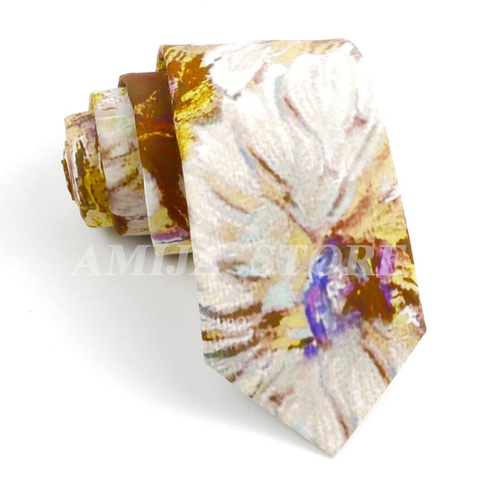 

New Cotton Floral Tie For Men Women Soft Gentle Elegant Flower Necktie White Blue Yellow Narrow Skinny Wedding Party Accessories CHINA