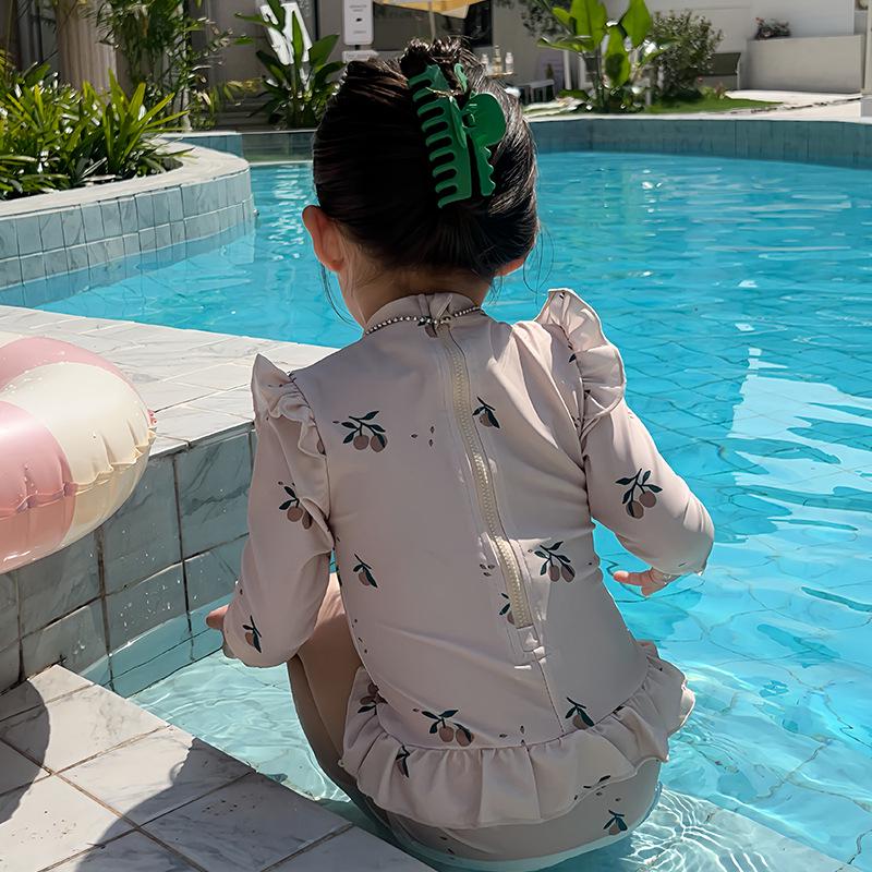 Girls' Cherry Blossom Lace Long Sleeve Swimsuit - Summer Princess Design