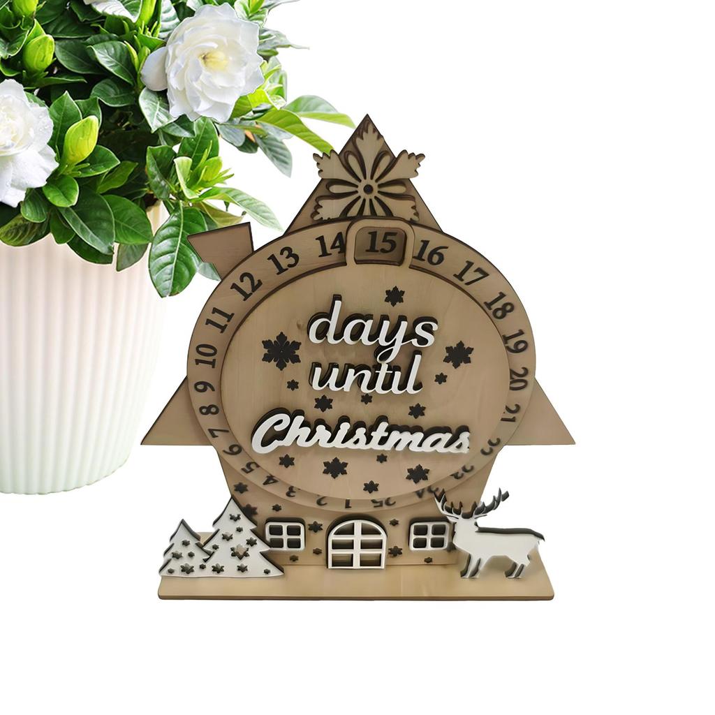 25 Days Countdown Calendar Rotating Tabletop Decorations Wooden Christmas Holiday Countdown for Home Living Room Bedroom