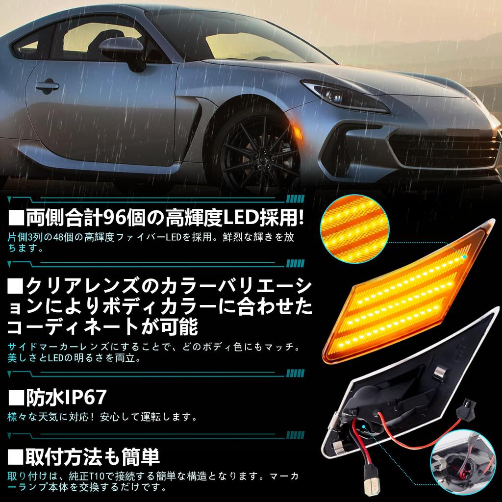 POPMOTORZ LED Side Marker Lights for Toyota 86 2012 and BRZ 48 White LED Turn Driver and Passenger Gon Reflectors Clear Lenses (April onwards/ZN6)