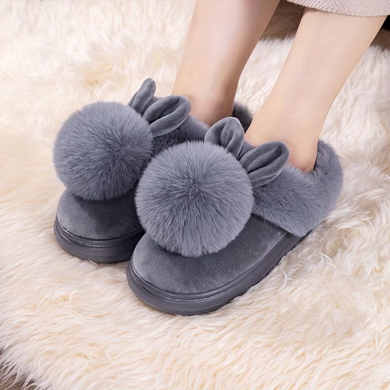 2025 Nou Toamnă & Iarnă Design cu Urechi de Iepure cu Pompom Unic Papuci Călduroși pentru Bărbați & Femei - Papuci de Casă de Cuplu cu Talpă Groasă & Spate Semi-Închis