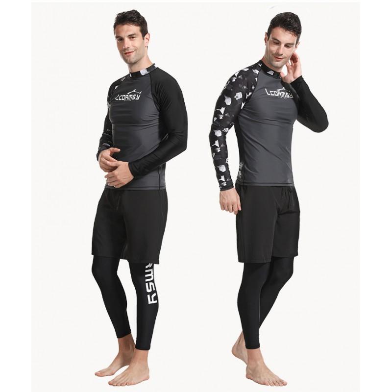 Mens UV Protection Rash Guard Long Sleeve Swim Shirt Quick Dry Surfing Diving Wetsuit Water Sports