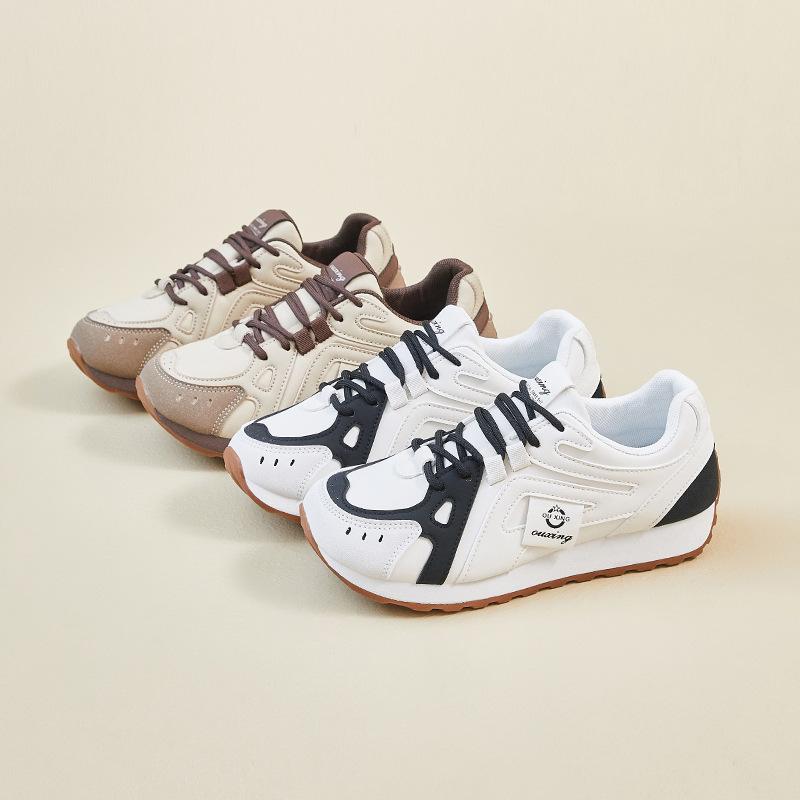 Casual Chunky Platform Sneakers for Women Breathable PU Leather Anti-Slip Sport Walking Shoes for Women Outdoor Comfortable Lace-up Tennis Sneakers