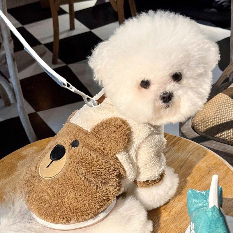 Ubranko dla szczeniaka z nadrukiem misia Jesień Zima Kostium dla zwierzęcia Misiek Mały pies Zimowa smycz Kamizelka z polaru dwunożna