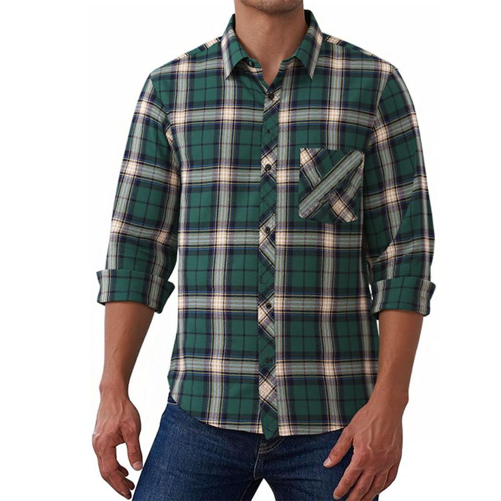 American Retro Casual Plaid Shirt Men and Women Autumn and Winter Shirt Jacket Long Sleeve Top Cardigan with Pocket