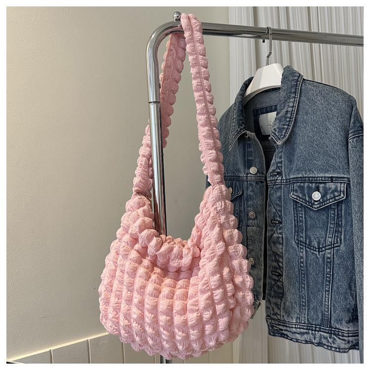 2024 Korean Girlish Wrinkled Cloud Underarm Shoulder Bag - Solid Color Commuting and Shopping Bag