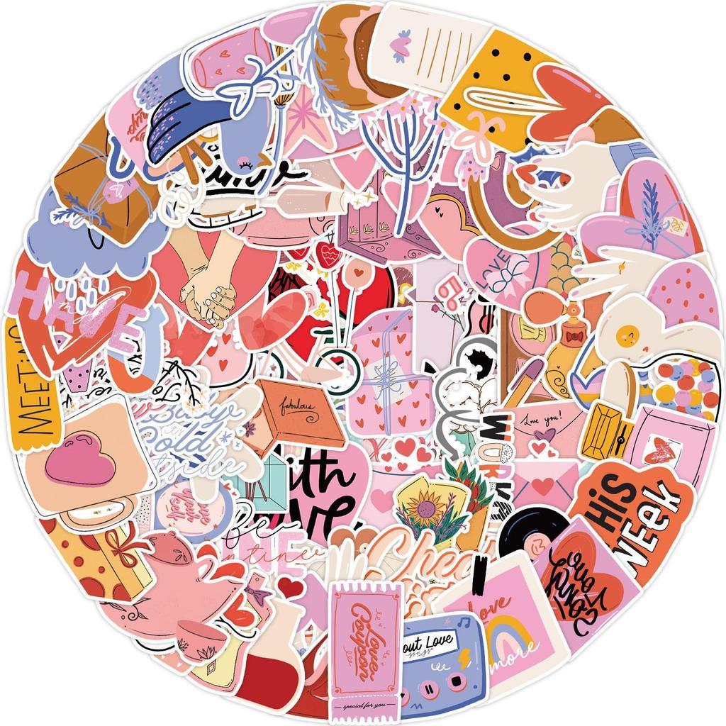 Valentine's Day Heart Graffiti Stickers: 50/100 Waterproof Decorative Stickers for Water Bottles & Computers