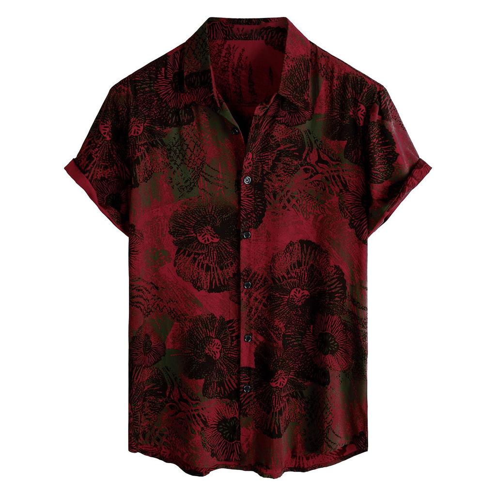 Men's Short Sleeved Shirt, Daily Fashion Printed Button Top, Chest Pocket Cardigan