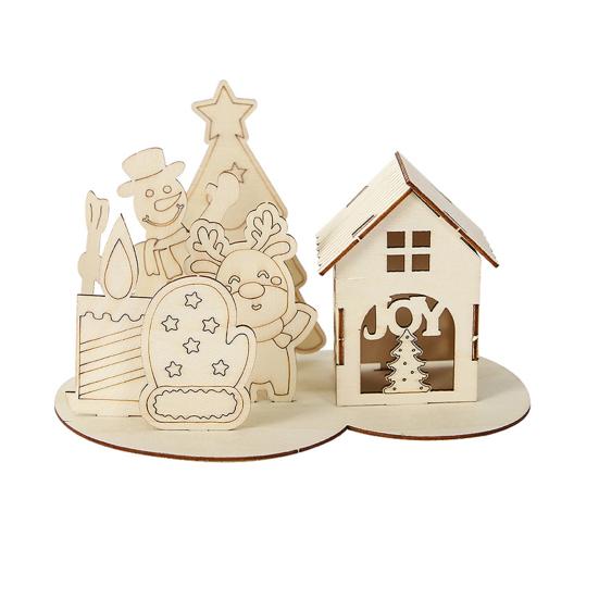 Dřevěný dům Puzzle Block Vánoční Stavebnice Ornament Kit Vánoční dekorace na plochu Vzdělávací kutilské řemeslo pro děti a dospělé
