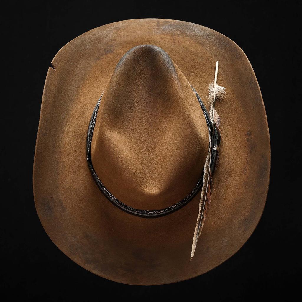Cappello da Cowboy in Feltro di Pecora, Colore Unico con Cappello Decorativo in Feltro