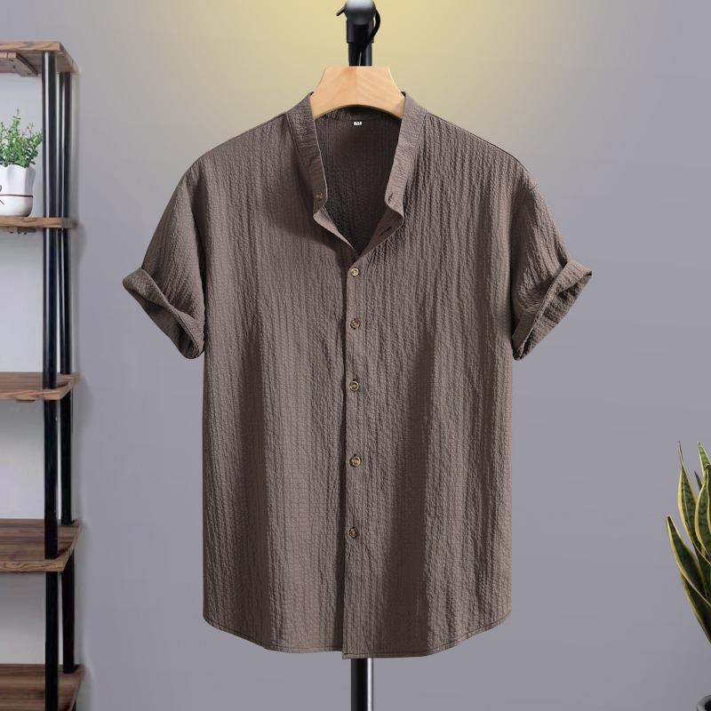 

Уютные мужские рубашки с короткими рукавами, рубашка на пуговицах, пляжные рубашки с воротником-стойкой XXL