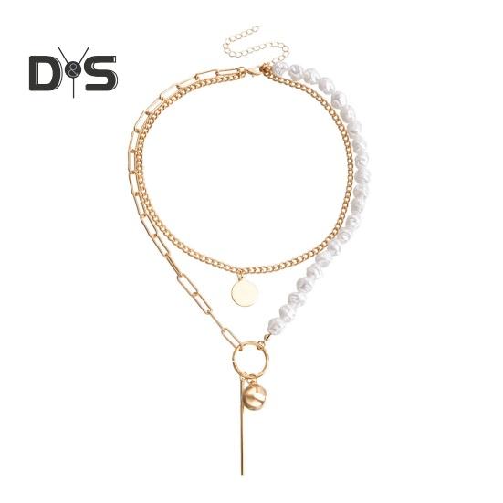 

Многослойное ожерелье из искусственного барочного жемчуга для женщин, ожерелье из искусственного жемчуга с подвесками в виде цепочки, ювелирные изделия для жены и подруги золотистый