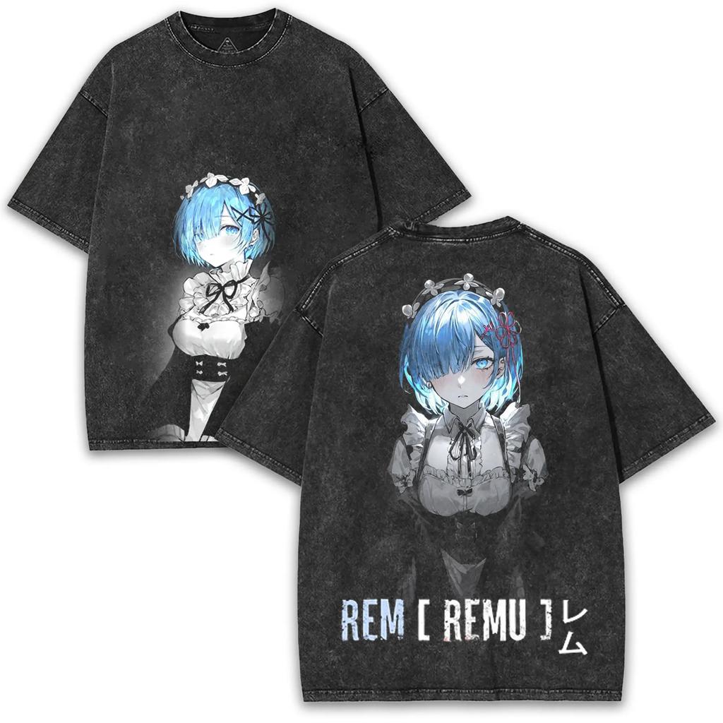 Anime Re:T-shirt ZERO Rem per Abbigliamento Uomo Gotica Y2k Lavata Oversize Estiva Manica Corta Girocollo Poliestere T-shirt Top