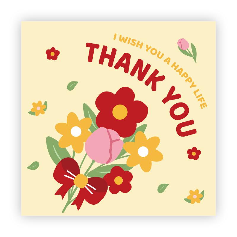 Cartoon Thank You Card Square - Handwritten Festival Greeting Card Gift Packaging Decoration
