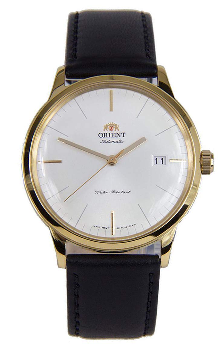 

Orient FAC0000BW Men s Bambino Version 3 Gold Tone Leather Band White Dial Automatic Watch, White, Automatic Watch.