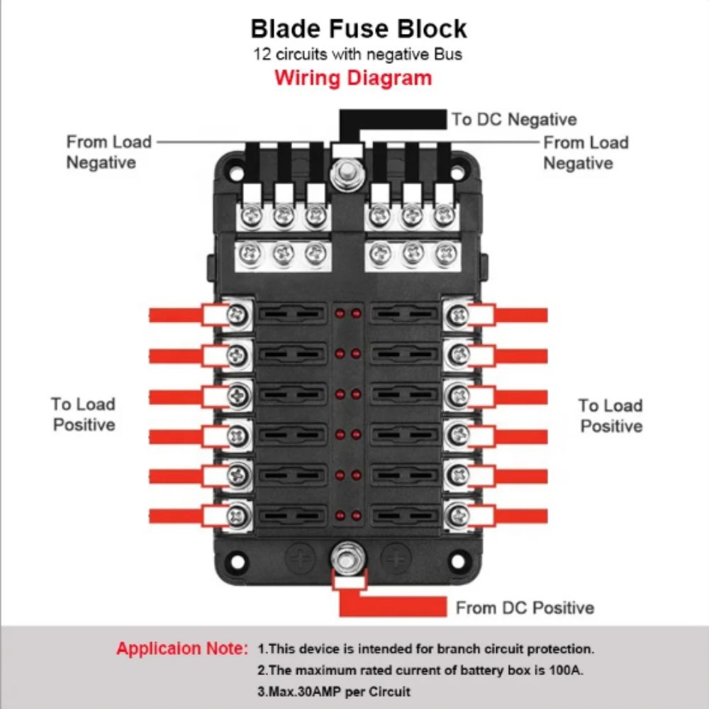 12-Way Circuit Fuse Block LED Indicator Fuse Holder Box Circuit Indicator  Marine Application