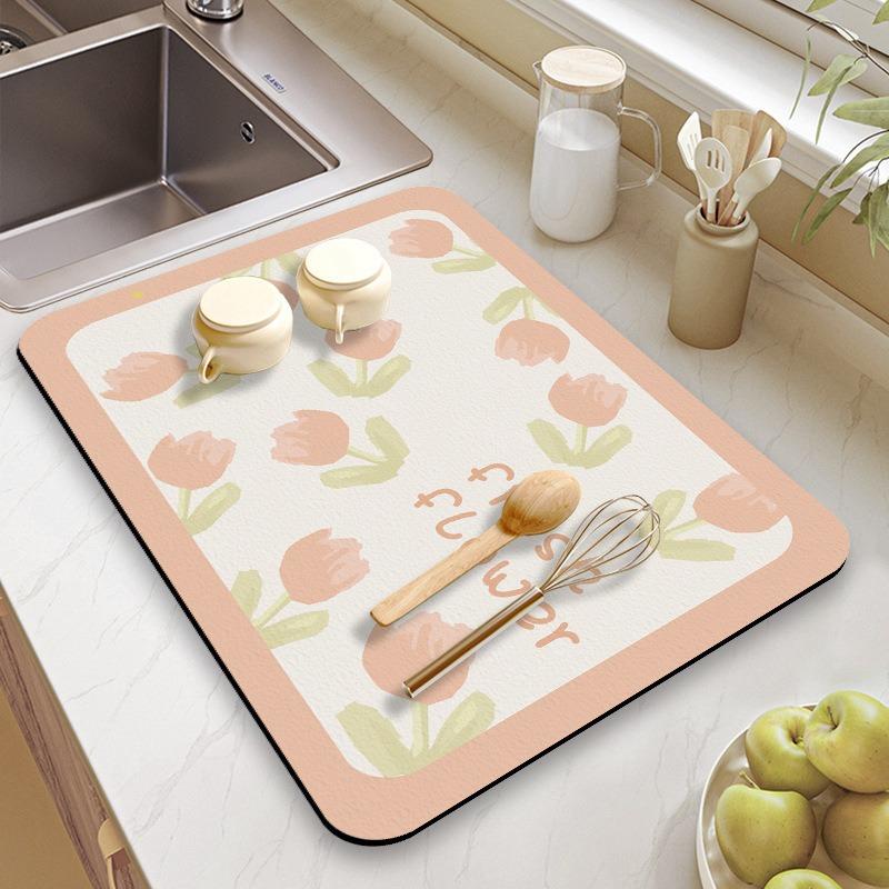 Solid Kitchen Super Absorbent Mat Coffee Dish Drying Mats Non-slip Draining Pad Quick Dry Tableware Faucet Placemat Dinnerware