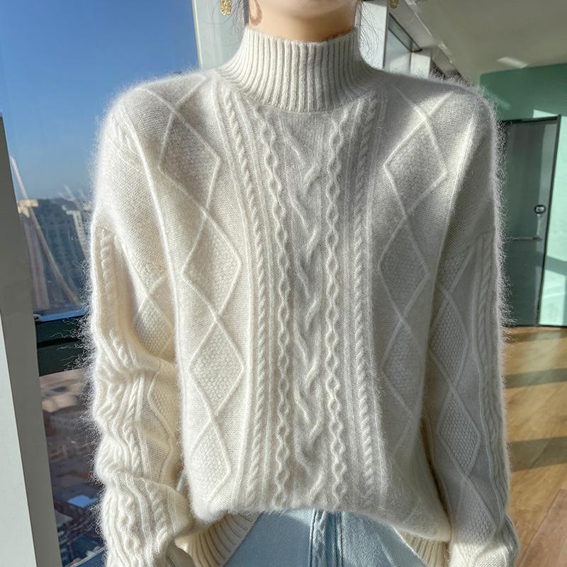 Thickened Half-high Neck Twirl Cardigan for Women In Autumn and Winter New Loose and Versatile Cashmere Sweater Warm Sweater